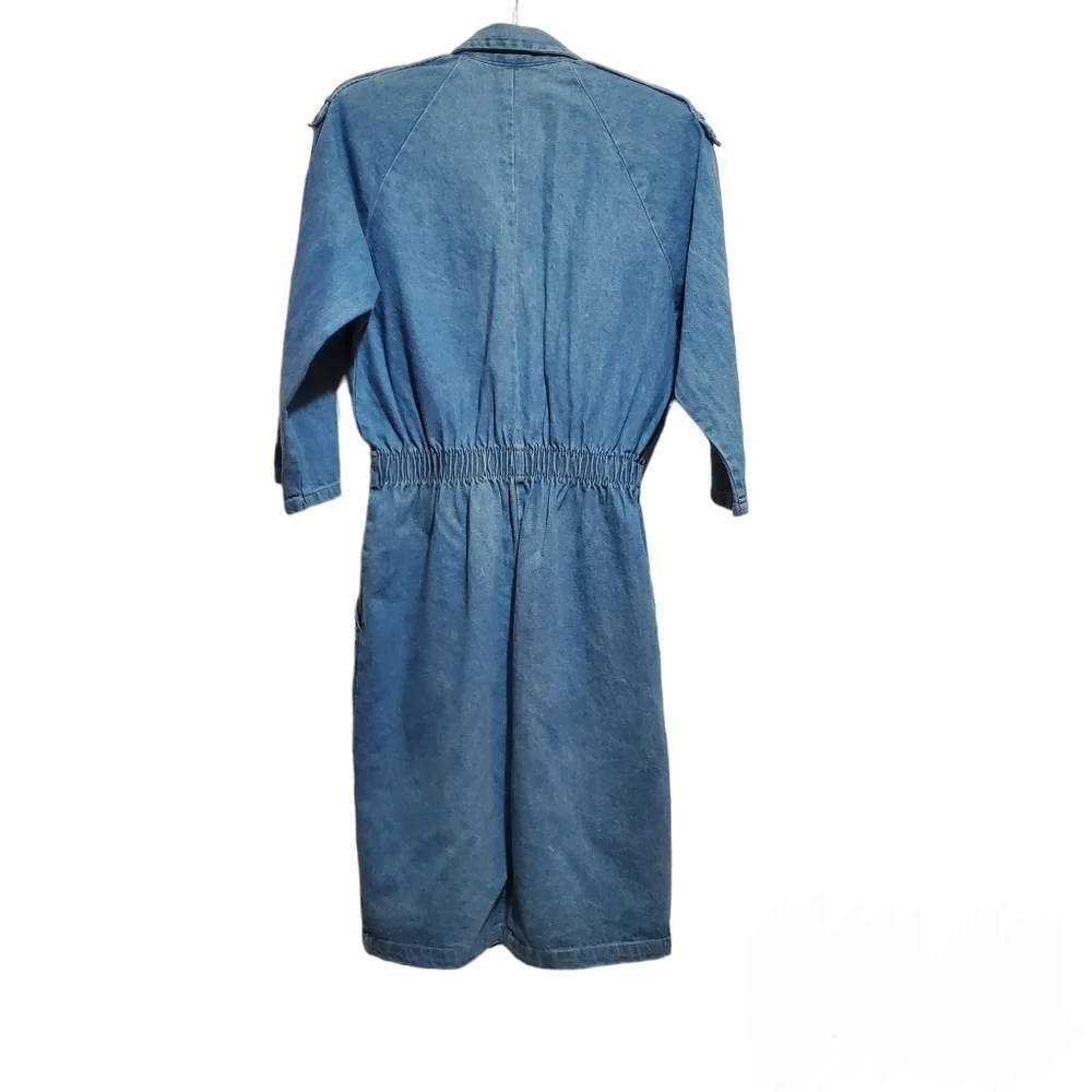 IDEAS Vintage Snap Front Denim Midi Dress Size M - Picture 10 of 11